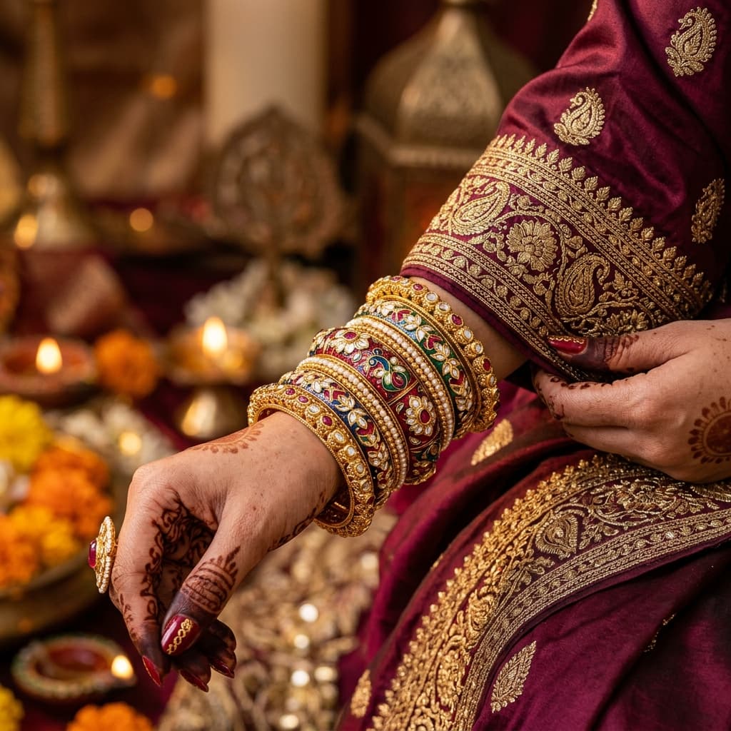 Gold bangles close-up